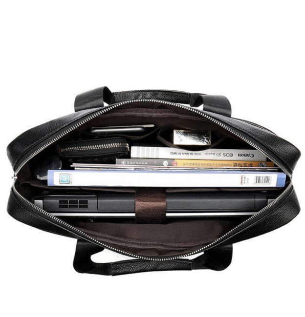 Офісна сумка-портфель чоловіча із натуральної шкіри Tiding Bag 14671-17 чорна