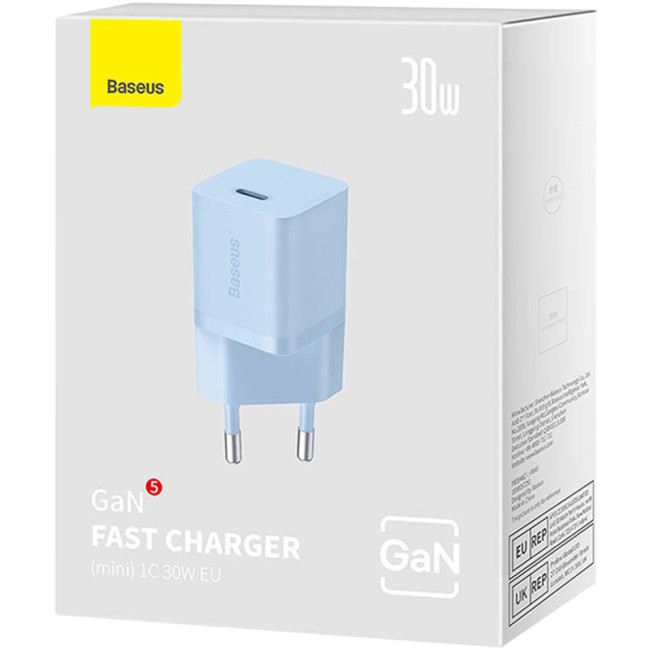 Мережевий зарядний пристрій Baseus GaN5 30W 1Type-C (CCGN070603) Blue