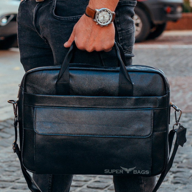 Шкіряна чоловіча  чорна сумка для документів Tiding Bag 143412