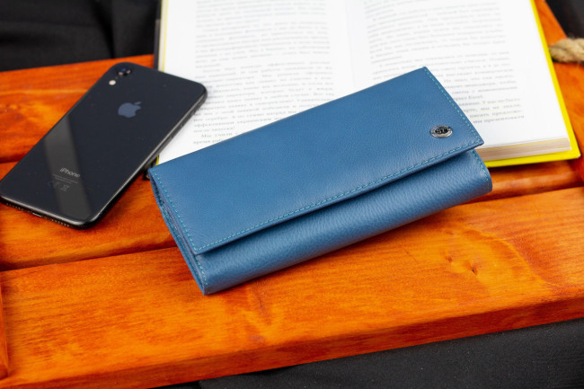 Блакитний класичний гаманець із натуральної шкіри з монетницею ST Leather ST150