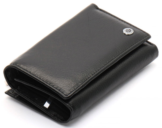 Чорний компактний жіночий гаманець з зовнішньої монетницею ST Leather ST021