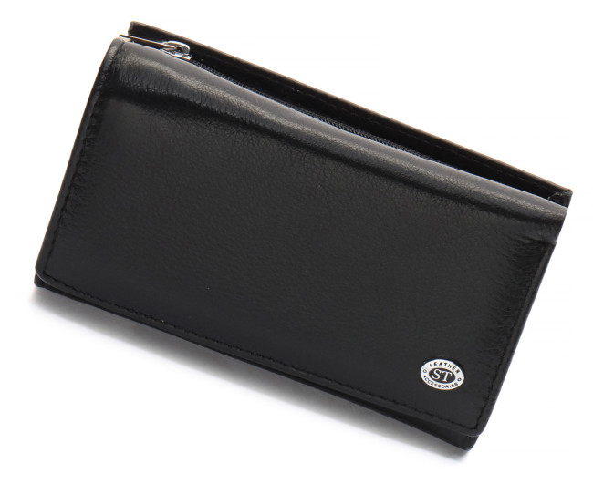 Чорний компактний жіночий гаманець з зовнішньої монетницею ST Leather ST021