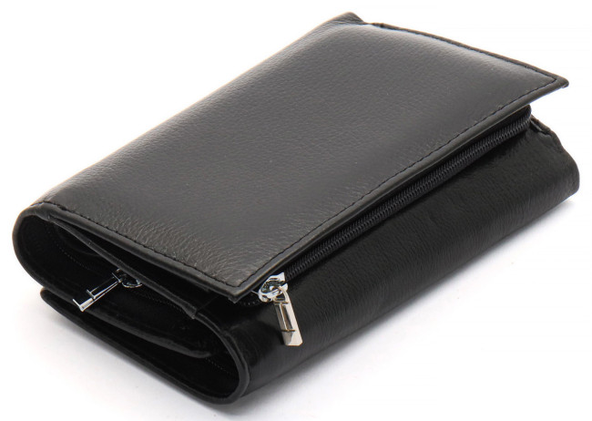 Чорний компактний жіночий гаманець з зовнішньої монетницею ST Leather ST021