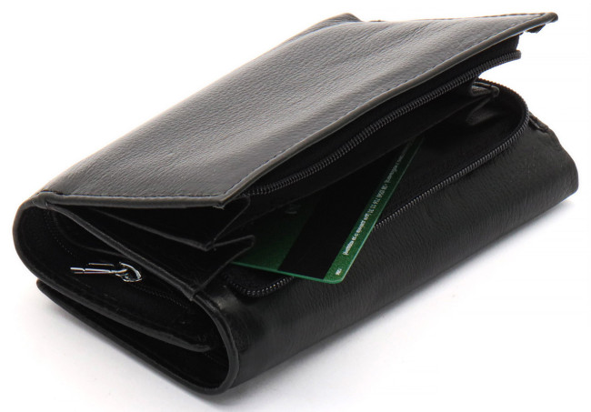 Чорний компактний жіночий гаманець з зовнішньої монетницею ST Leather ST021
