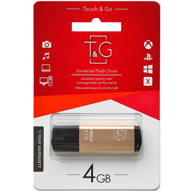 USB флеш накопичувач T&G Vega 121 4Gb Gold