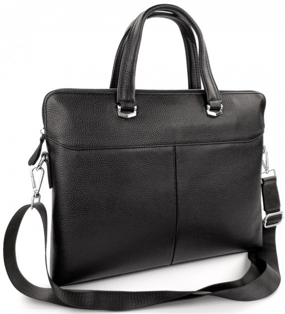 Чоловіча  чорна шкіряна сумка для документів та ноутбука Tiding Bag N13589