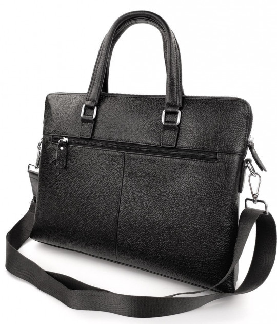 Чоловіча  чорна шкіряна сумка для документів та ноутбука Tiding Bag N13589
