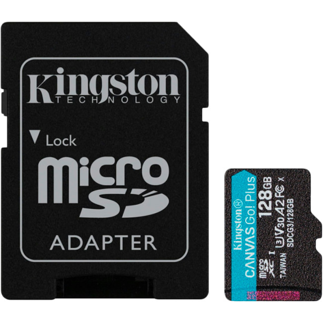 Карта пам'яті microSDXC 128Gb Kingston Canvas Go Plus A2 V30 (UHS-1 U3) (R-170Mb/s) + адаптер SD