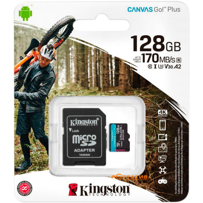 Карта пам'яті microSDXC 128Gb Kingston Canvas Go Plus A2 V30 (UHS-1 U3) (R-170Mb/s) + адаптер SD