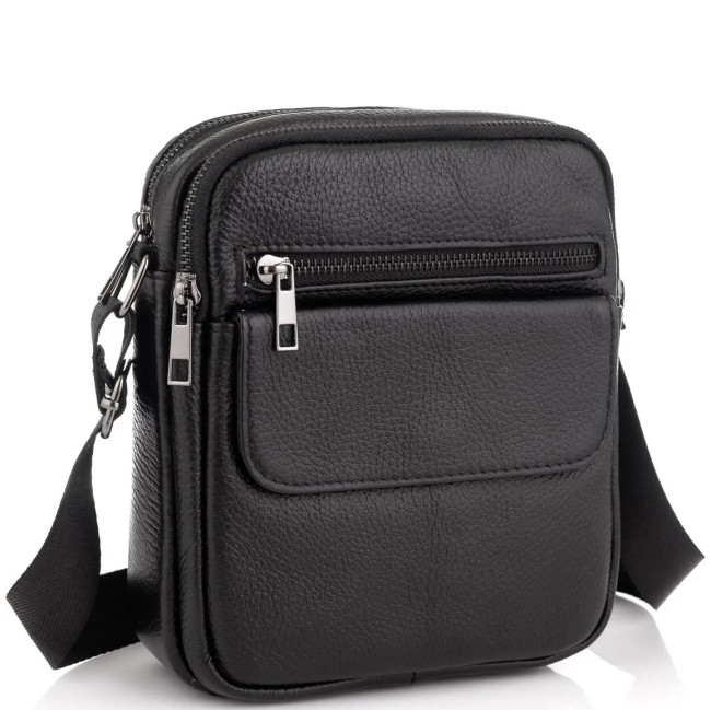 Сумка шкіряна чоловіча чорна через плече Tiding Bag IT-73302