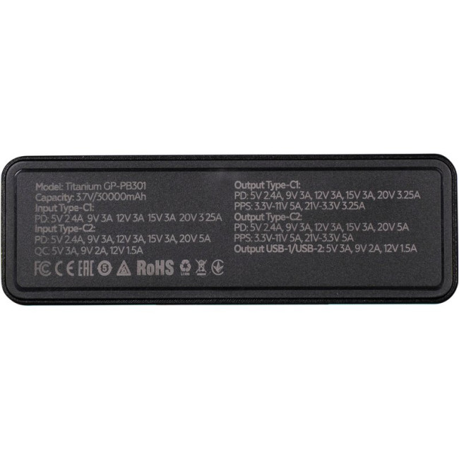 Додаткова батарея Gelius Titanium GP-PB301 100W (30000mAh) + кабель Type C/Type C (1m,100W) Black