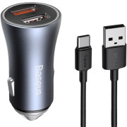 Автомобільний зарядний пристрій Baseus Golden Contactor Pro 40W 2USB (TZCCJD-A0G) + кабель USB/Type-C 1m Dark Grey