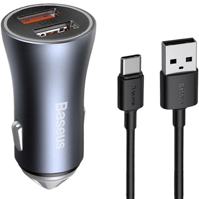 Автомобільний зарядний пристрій Baseus Golden Contactor Pro 40W 2USB (TZCCJD-A0G) + кабель USB/Type-C 1m Dark Grey