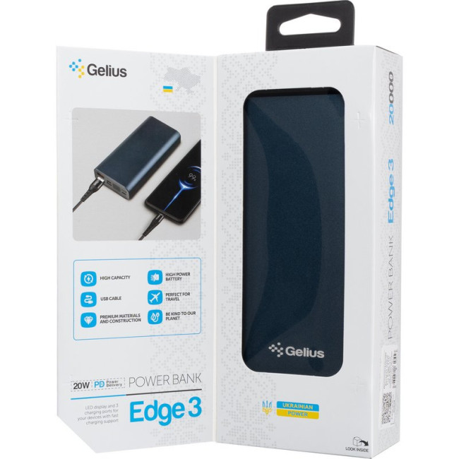 Додаткова батарея Gelius Edge 3 GP-PB20-210 PD 20000mAh QC+PD 20W Dark Blue