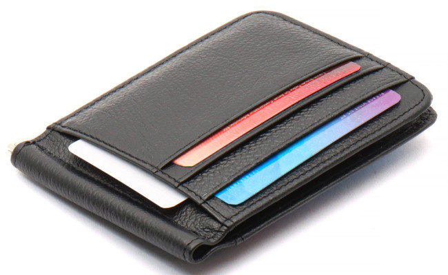 Чорний затискач для банкнот та карток з натуральної шкіри ST Leather ST452