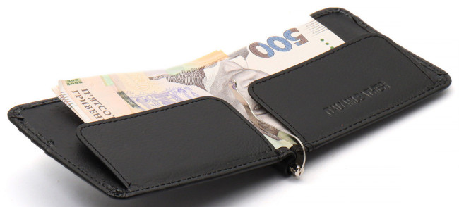 Чорний затискач для банкнот та карток з натуральної шкіри ST Leather ST452