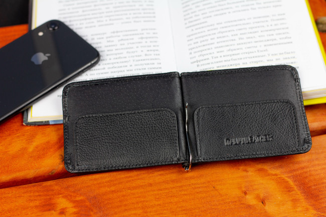 Чорний затискач для банкнот та карток з натуральної шкіри ST Leather ST452