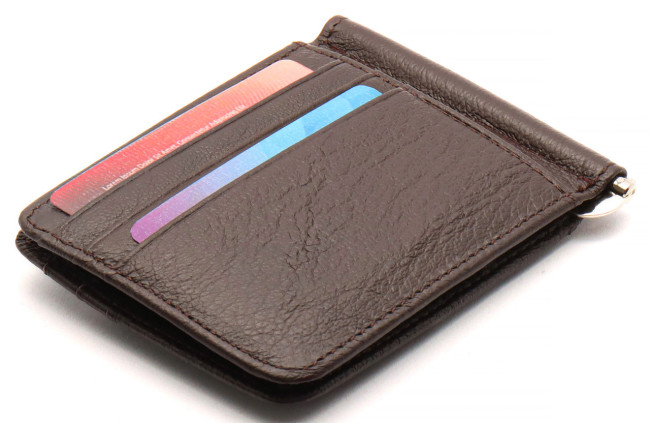Коричневий затиск для банкнот і карток з натуральної шкіри ST Leather ST452