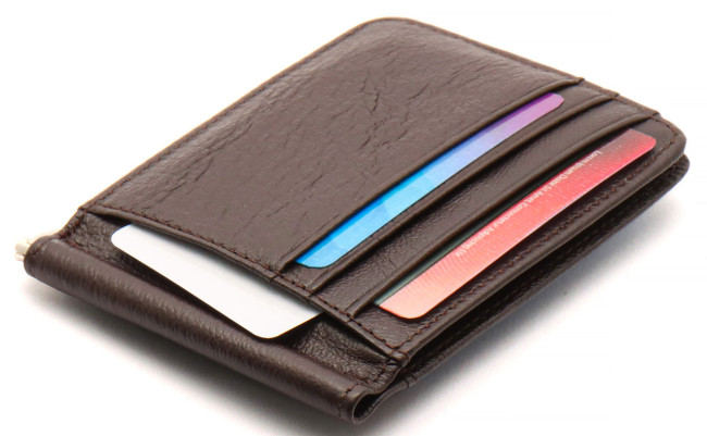 Коричневий затиск для банкнот і карток з натуральної шкіри ST Leather ST452
