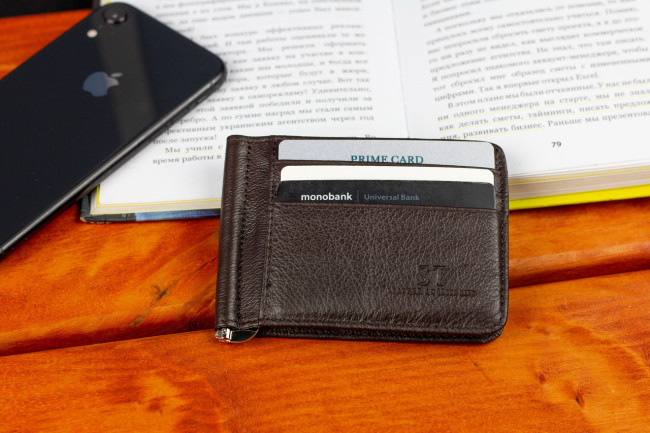 Коричневий затиск для банкнот і карток з натуральної шкіри ST Leather ST452