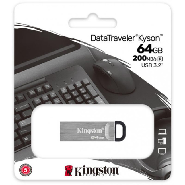 USB флеш накопичувач Kingston DT Kyson 64Gb USB 3.2 Silver/Black
