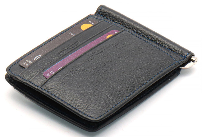 Синій затиск для банкнот і карток з натуральної шкіри ST Leather ST452