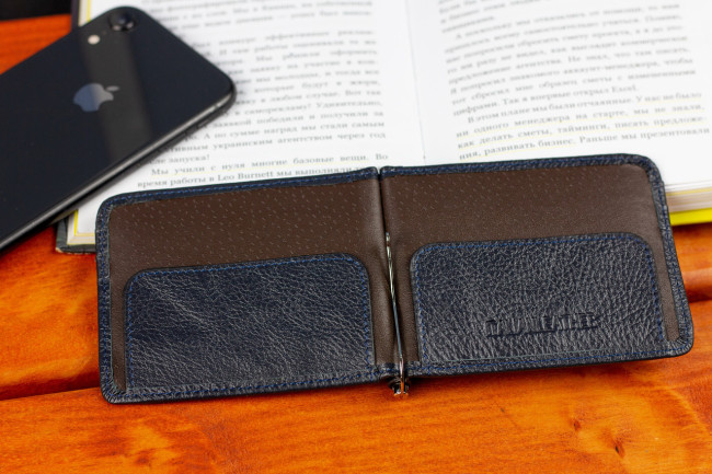 Синій затиск для банкнот і карток з натуральної шкіри ST Leather ST452