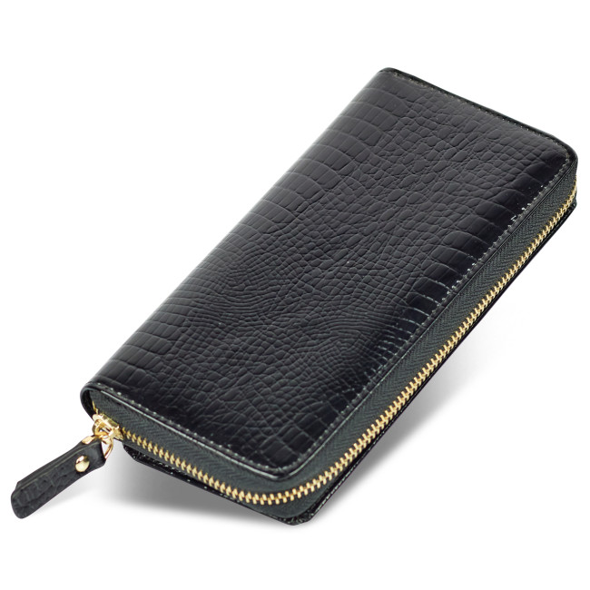 Гаманець чорний лаковий з натуральної шкіри із блоком для карток ST Leather S7001A