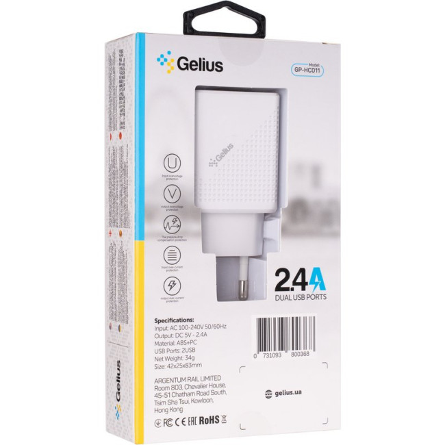 Мережевий зарядний пристрій Gelius Vogue GP-HC011 2USB 2.4A 12W + кабель Lightning White