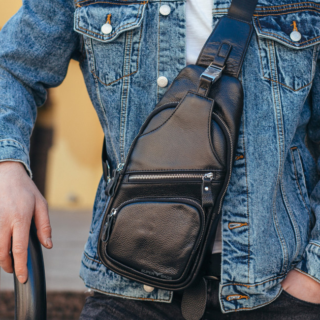 Сумка-слінг чорна чоловіча шкіряна TIDING BAG — MK16094