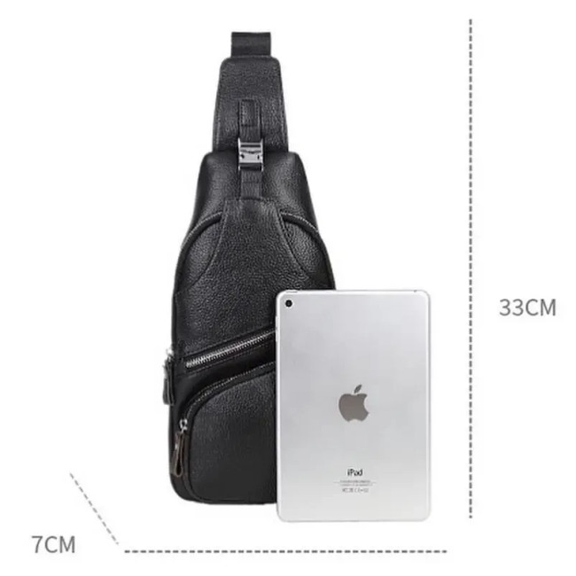 Сумка-слінг чорна чоловіча шкіряна TIDING BAG — MK16094