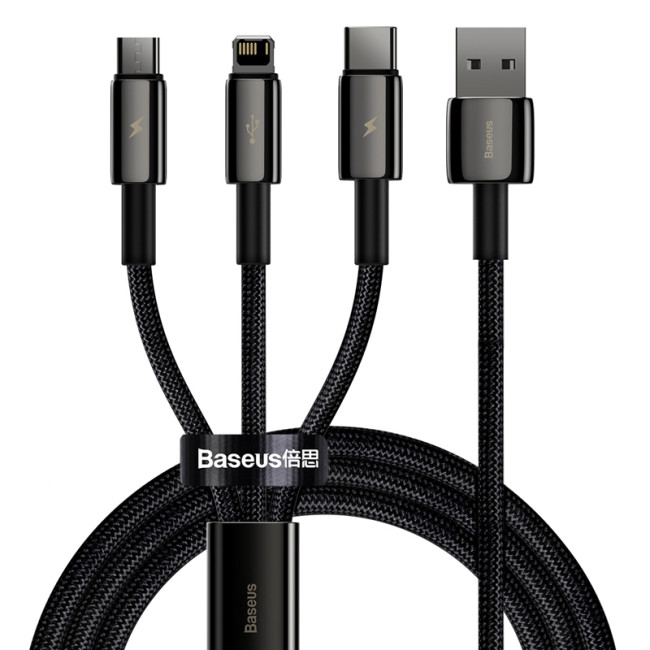 Кабель USB Baseus Tungsten Gold One-for-three USB to M+L+C 3.5A (CAMLTWJ-01) 1.5m Black