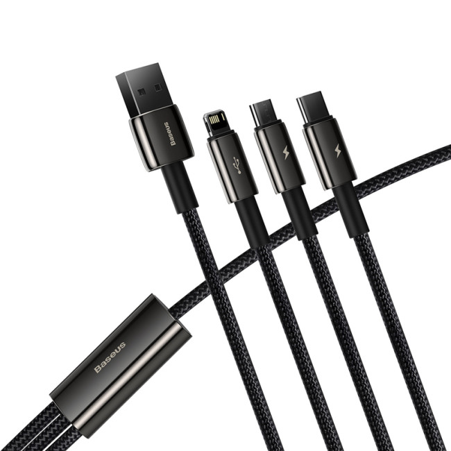 Кабель USB Baseus Tungsten Gold One-for-three USB to M+L+C 3.5A (CAMLTWJ-01) 1.5m Black