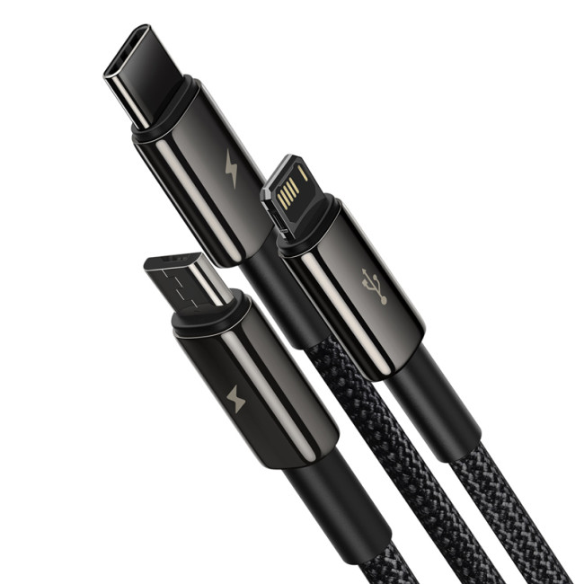 Кабель USB Baseus Tungsten Gold One-for-three USB to M+L+C 3.5A (CAMLTWJ-01) 1.5m Black