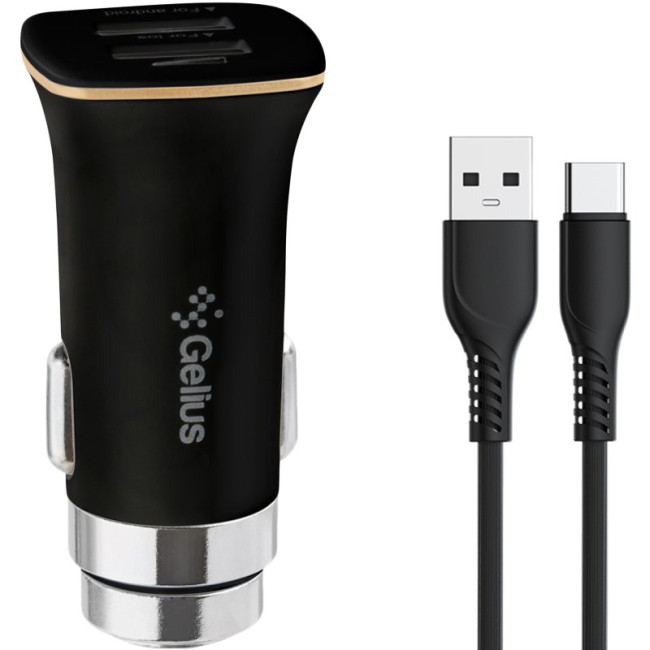Автомобільний зарядний пристрій Gelius Apollo GP-CC01 2USB 3.1A 15W + кабель Type-C Black
