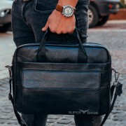 Шкіряна чоловіча  чорна сумка для ноутбука Tiding Bag RD-23134