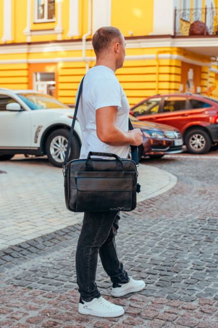 Шкіряна чоловіча  чорна сумка для ноутбука Tiding Bag RD-23134