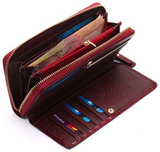 Гаманець бордовий лаковий з натуральної шкіри із блоком для карток ST Leather S7001A