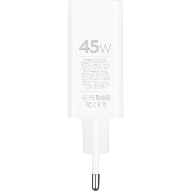 Мережевий зарядний пристрій Gelius X-Duo PRO 45W GP-HC053 + кабель Type-C/Type-C White