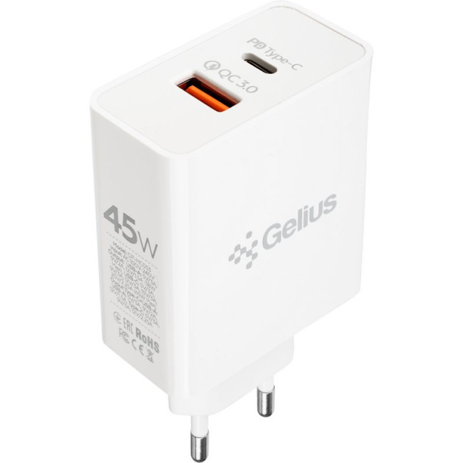 Мережевий зарядний пристрій Gelius X-Duo PRO 45W GP-HC053 + кабель Type-C/Type-C White