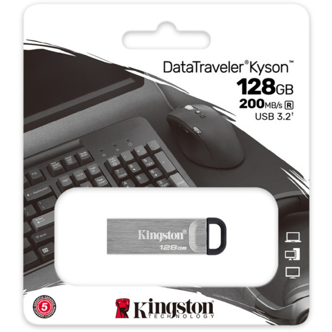 USB флеш накопичувач Kingston DT Kyson 128Gb USB 3.2 Silver/Black
