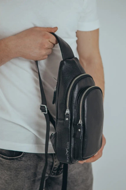 Слінг шкіряний чорний чоловічий  на плече TIDING BAG  TH-73583