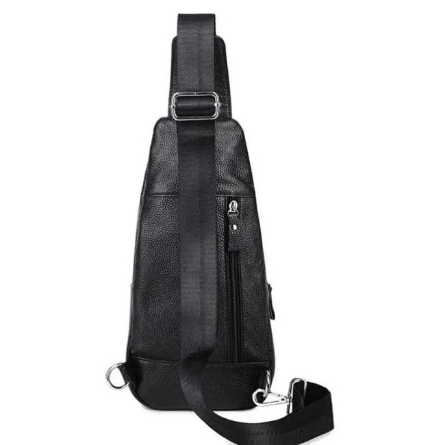 Шкіряна чорна чоловіча сумка-слінг шкіряна TIDING BAG - MK-96303