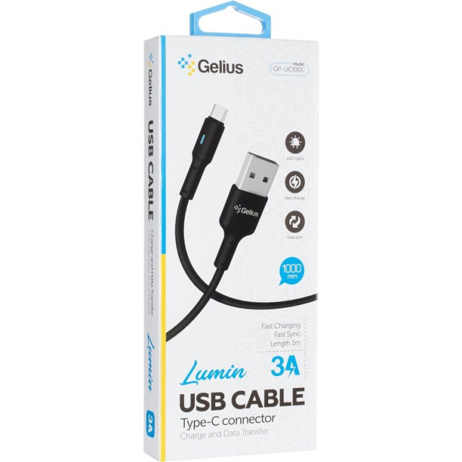 Кабель USB Gelius Lumin Lamp GP-UC100 Type-C (1m) (18W) Black