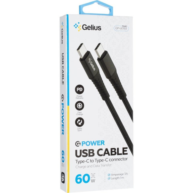 Кабель USB Gelius G-Power GP-UC103 Type-C/Type-C (1м) (60W) Black