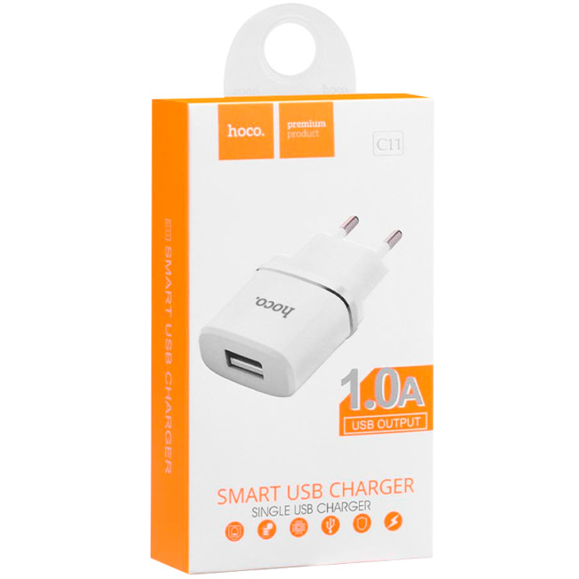 Мережевий зарядний пристрій Hoco C11 (1A) 1USB White