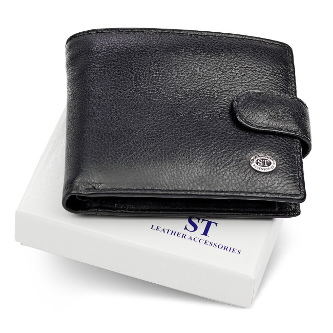 Шкіряне чоловіче портмоне на кнопці ST Leather ST-104-1 чорний