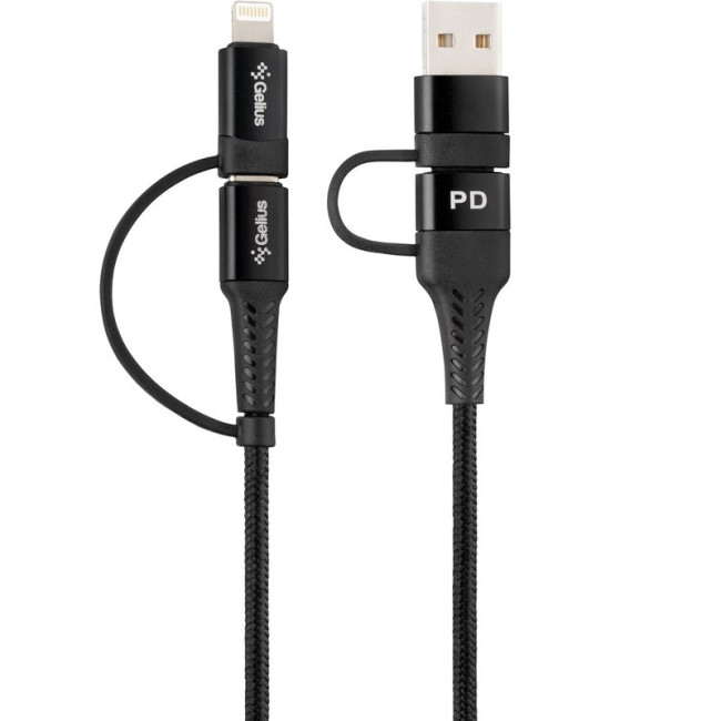 Кабель USB Gelius Unimog 2 GP-UC106 4in1 USB-A/Type to Type-C/Lightning (1м) (18W) Black