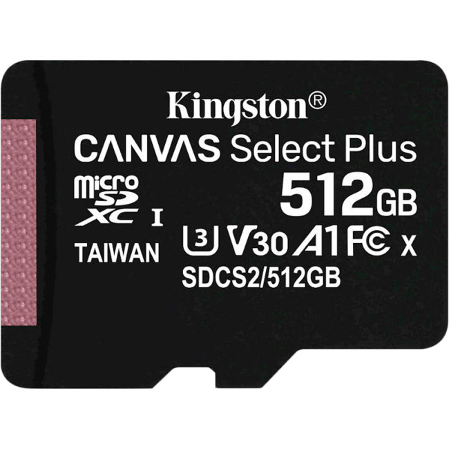 Карта пам'яті microSDXC 512Gb KIngston Canvas Select Plus A1 (UHS-1) (R-100Mb/s)