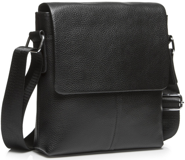 Шкіряна чоловіча чорна сумка через плече м'яка Tiding Bag 9335A